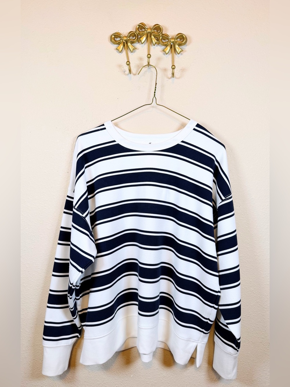 Danskin Navy and White Striped Pullover Sweatshirt. Size SP
